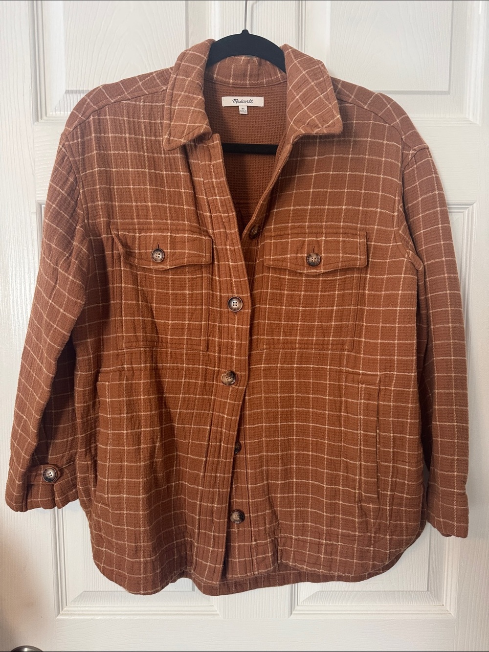 Madewell Rust Waffle-Knit Shirt with Cream Windowpane